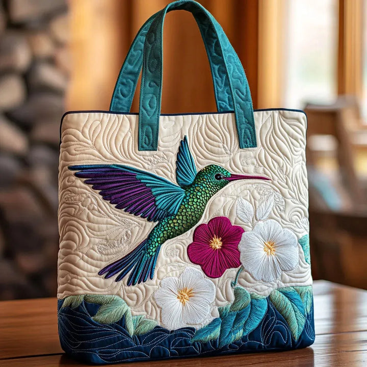 Bolsa Artesanal - Colibrí y Flor Blanca