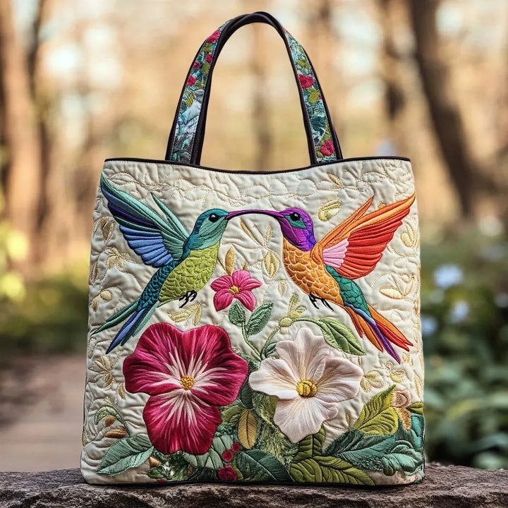 Bolsa Artesanal - Colibrí y Flores Blancas