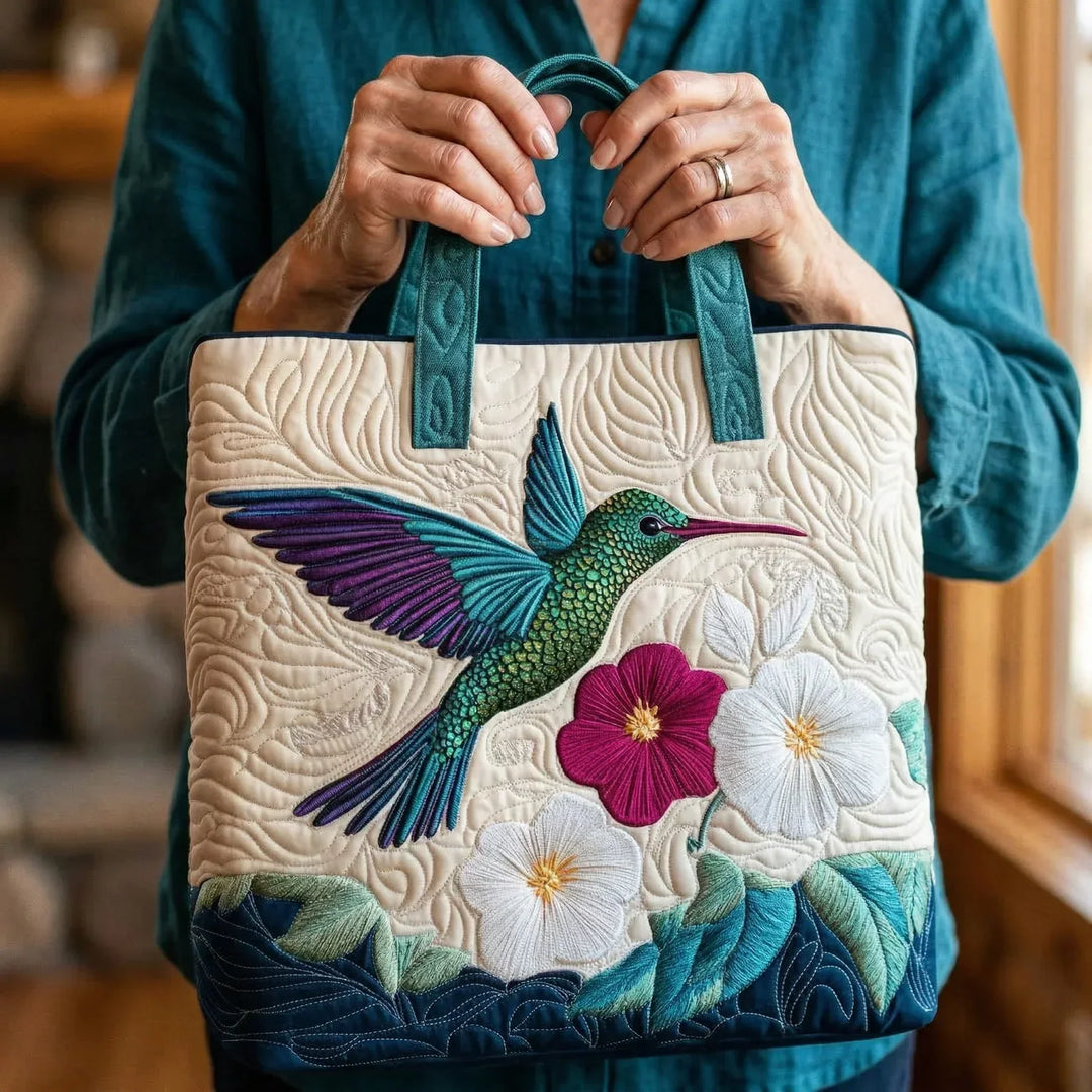 Bolsa Artesanal - Colibrí y Flor Blanca