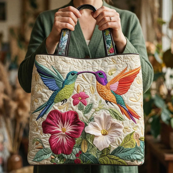 Bolsa Artesanal - Colibrí y Flores Blancas