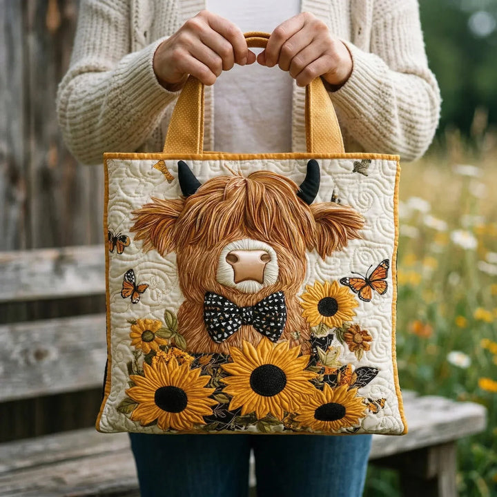 Bolsa Artesanal - Vaca Highland con Girasoles